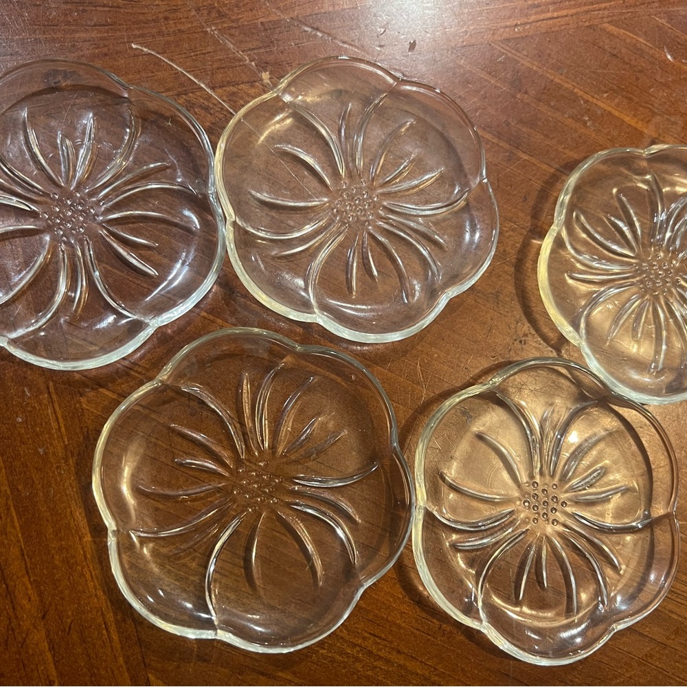 Vintage Coasters Federal Glass Clear Set of 5 MCM Daisy Hazel Atlas Butter Pats